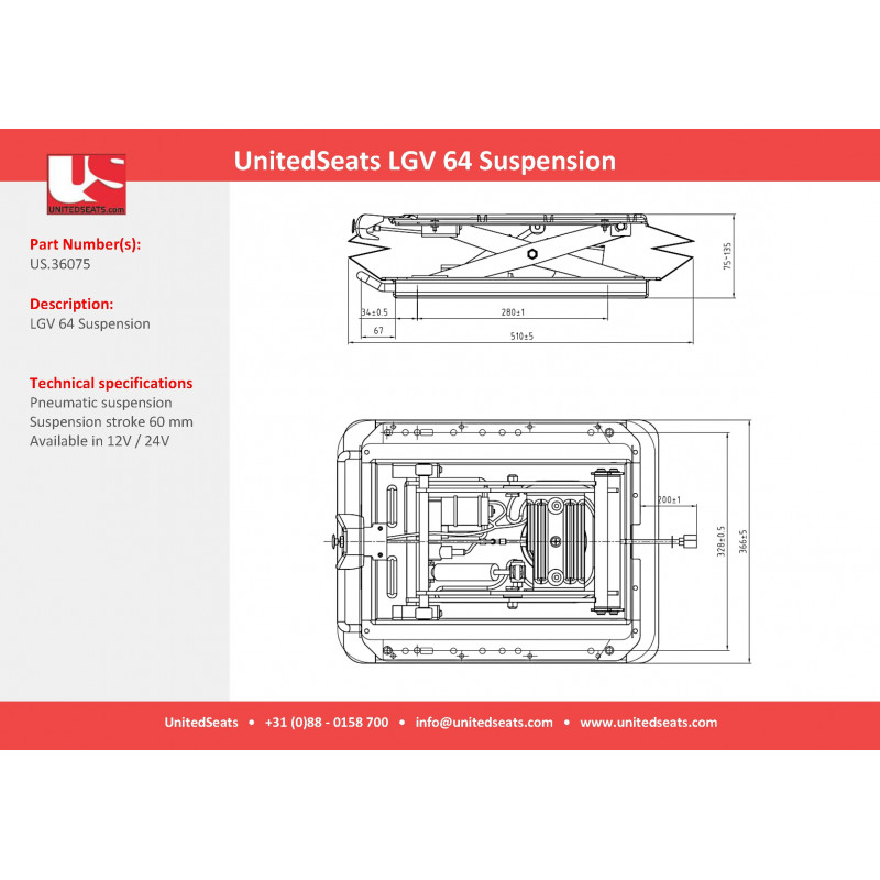 UnitedSeats LGV64 pneimatiskā piekare